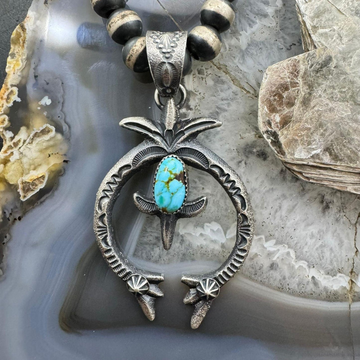 Kevin Billah Native American Sterling Silver Turquoise Decorated Unisex Naja Pendant #2