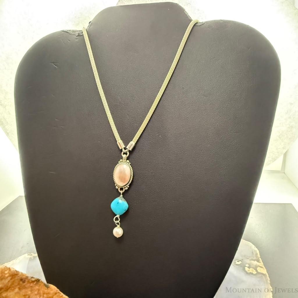 Carolyn Pollack Sterling Silver Moonstone,Turquoise,Pearl 14"-18" Necklace For Women