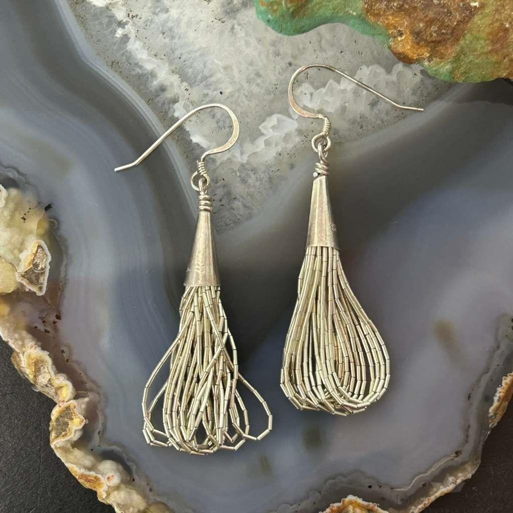 Native American Sterling Silver Liquid Silver Dangle Earrings For Women