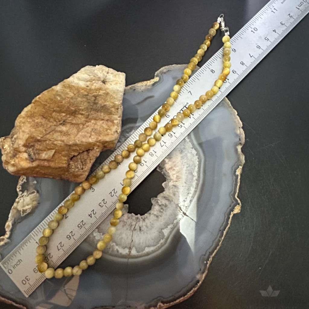 Sterling Silver 6mm Round Golden Tiger's Eye Beads 20" Necklace For Women