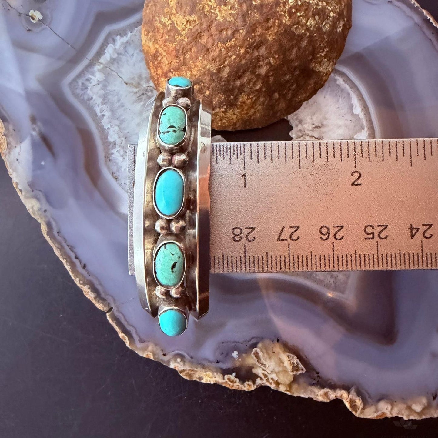 Vintage Native American Silver 5 Oval Turquoise Single Row Bracelet For Women