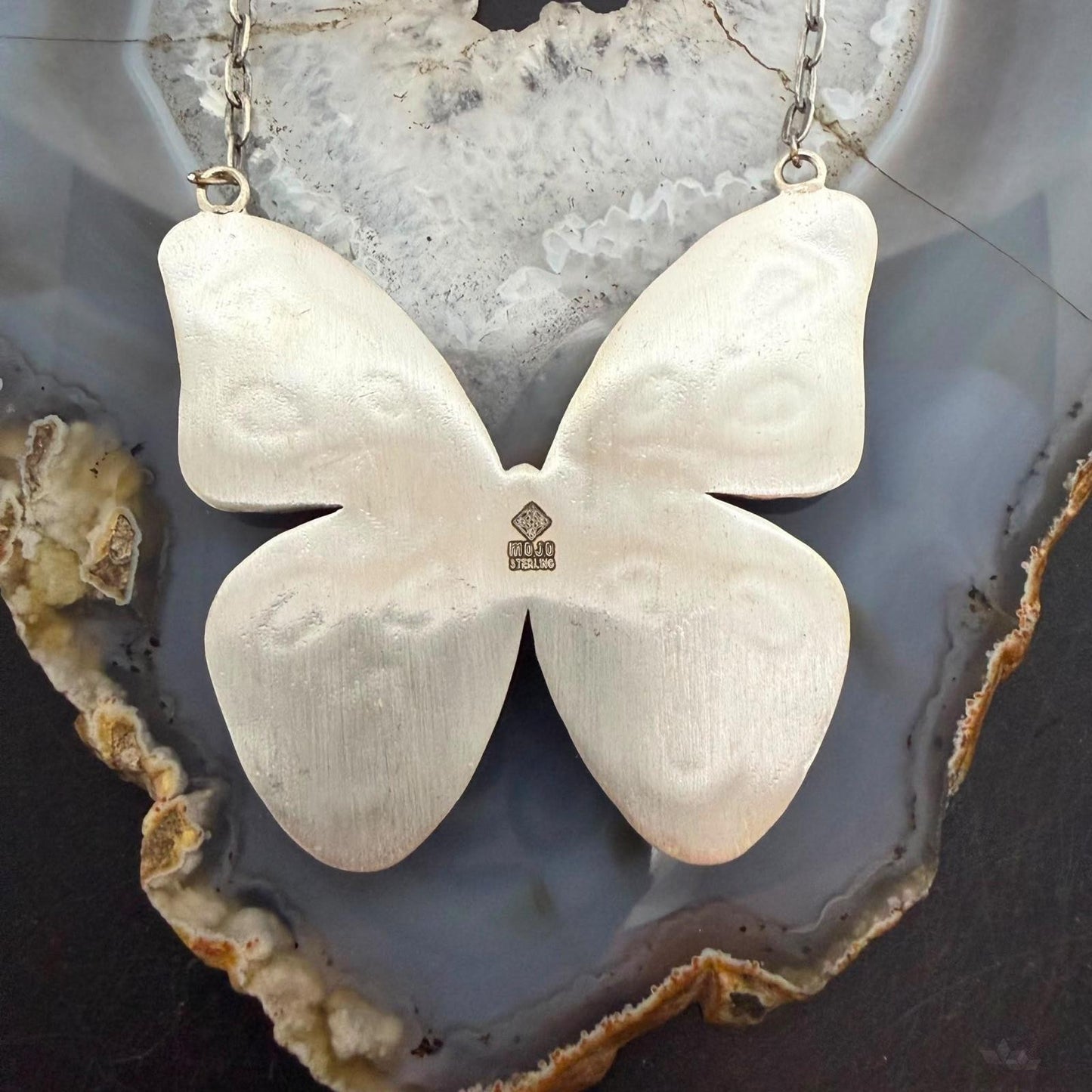 Sterling  Silver Southwestern Style Kingman Turquoise Butterfly Pendant 20.5" Necklace For Women