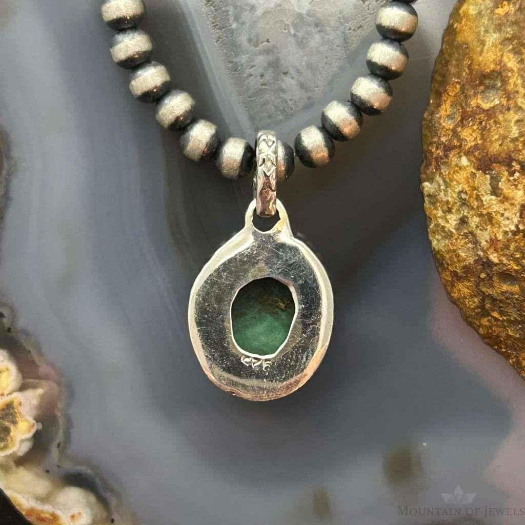 Sterling Silver Southwestern Style Oval Malachite Decorated Charm/Pendant For Women