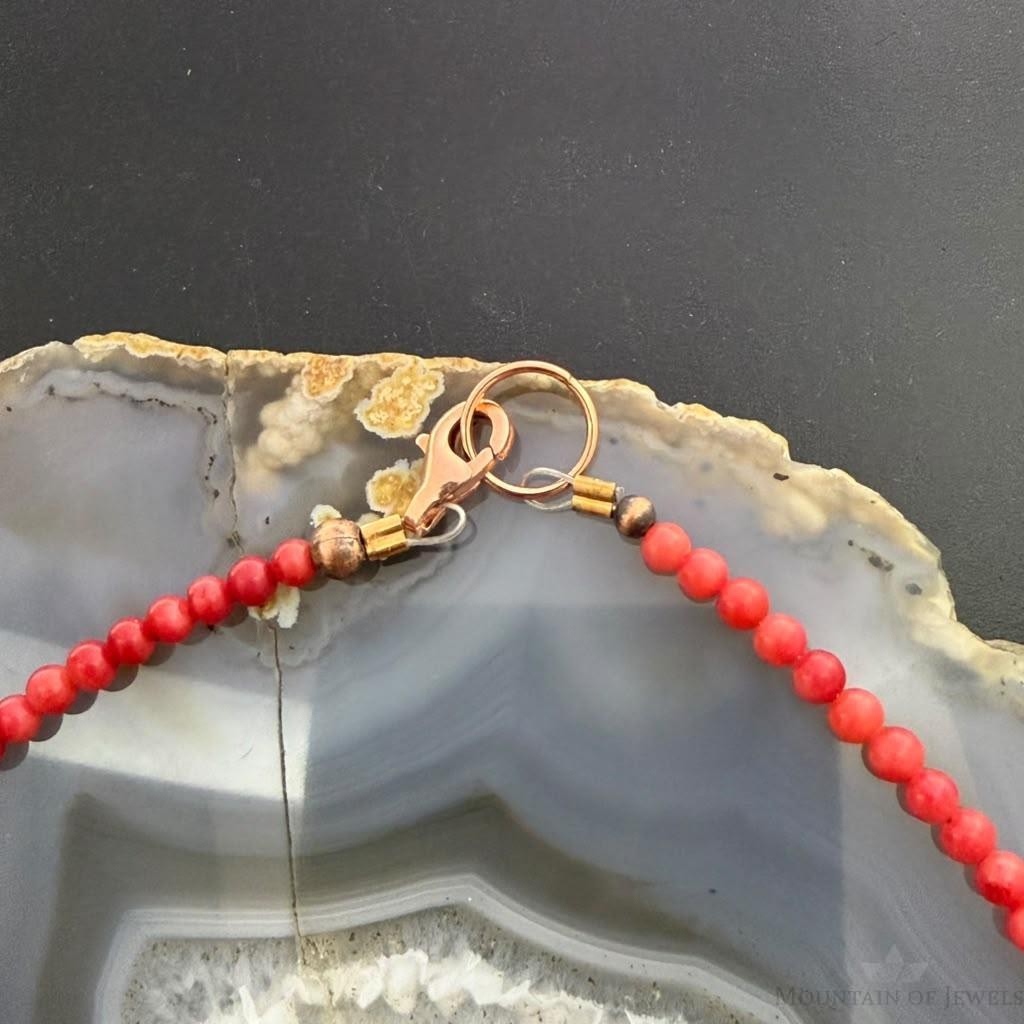 Southwestern Style Copper Navajo Pearl w/Red Coral Beads 18" Necklace For Women