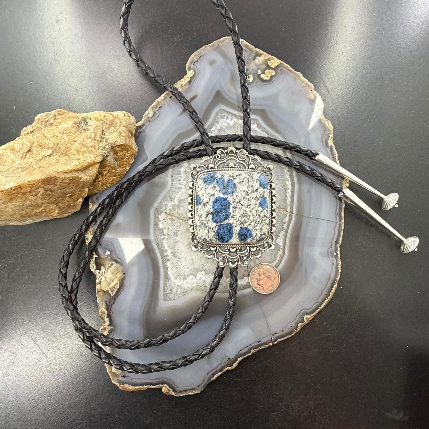 Sterling Silver Southwestern Style Large Square K2 Jasper Bolo Tie For Men