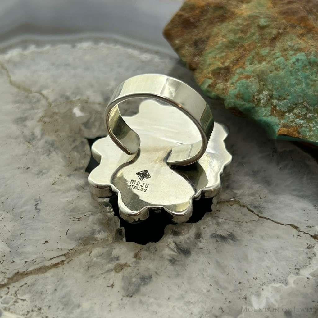 Sterling Silver Southwestern Style Pink Conch &Turquoise Adjustable Cluster Ring For Women