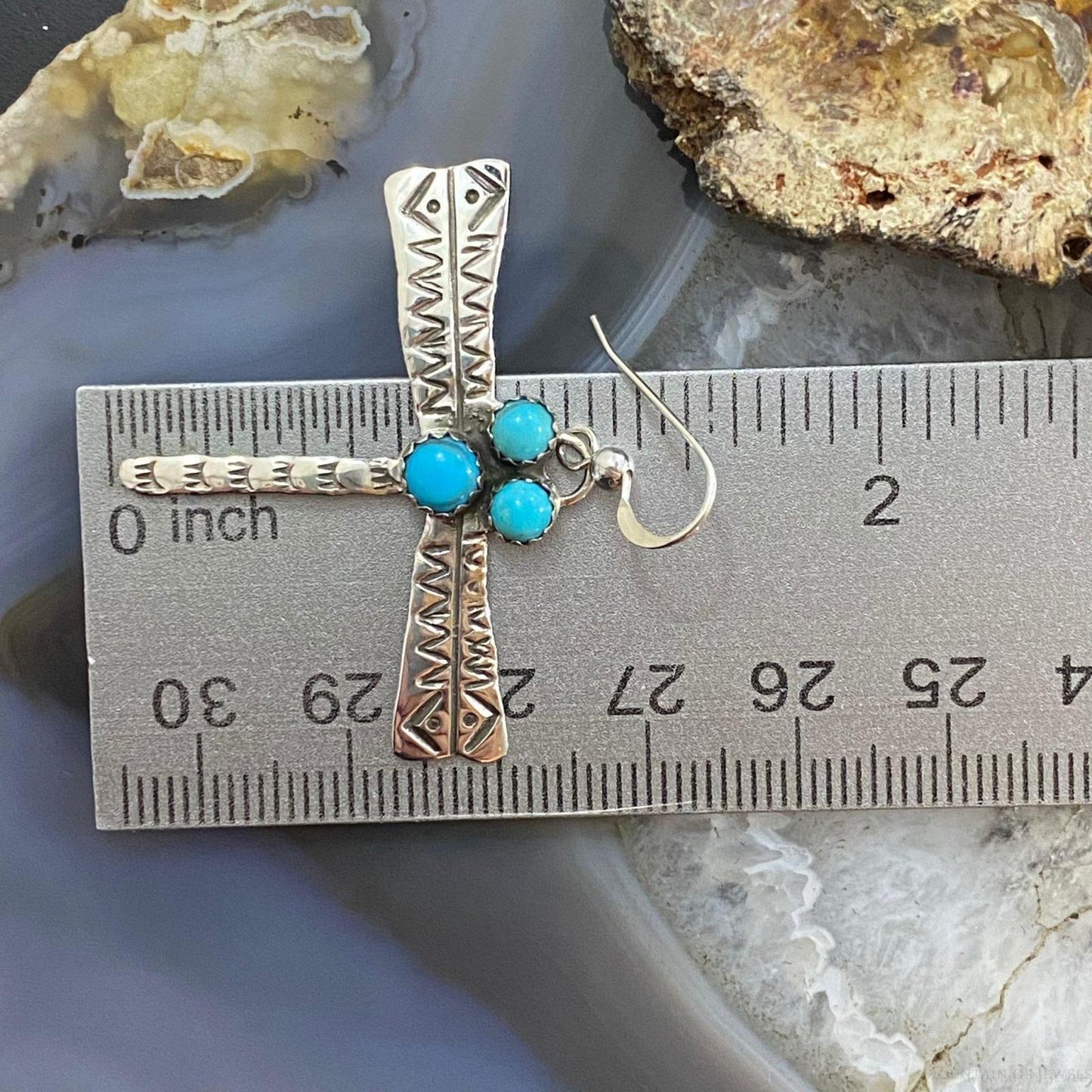 Brad Panteah Sterling Dragonfly w/3 Sleeping Beauty Turquoise Dangle Earrings For Women