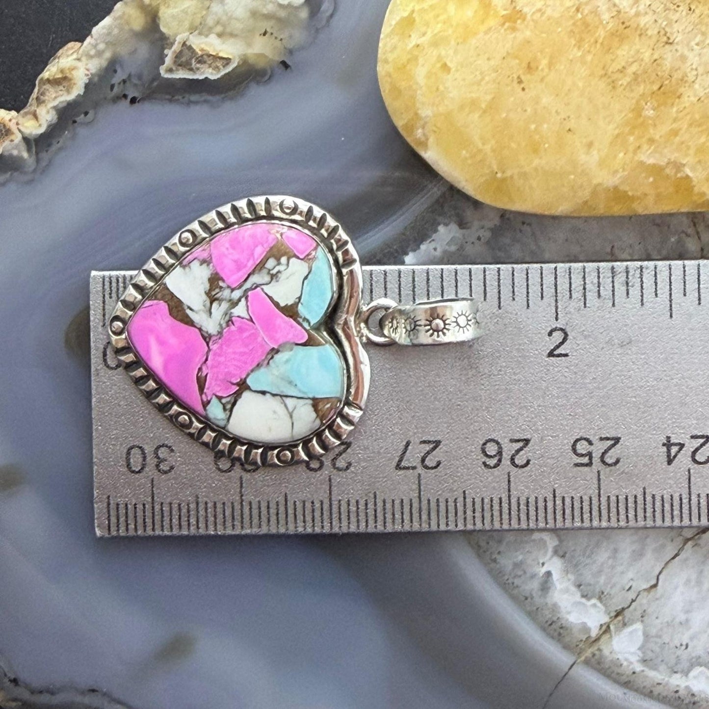 Sterling Silver Southwestern Style Cotton Candy Heart Pendant For Women #2