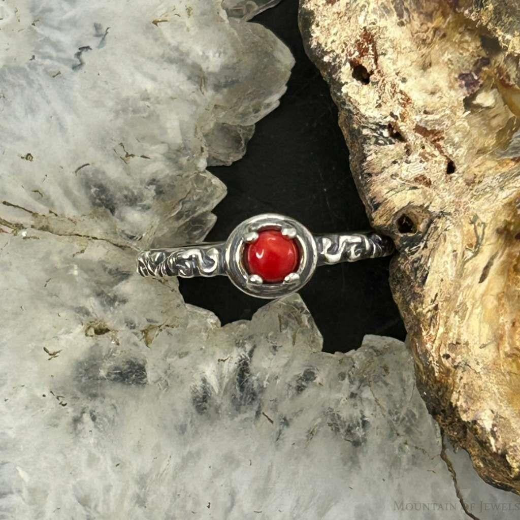 Carolyn Pollack Sterling Silver Round Red Jasper Decorated Slim Ring For Women