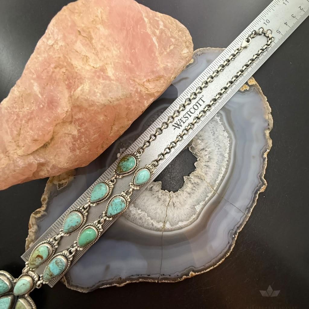 Sterling Silver Southwestern Style Royston Turquoise Lariat 28" Necklace For Women
