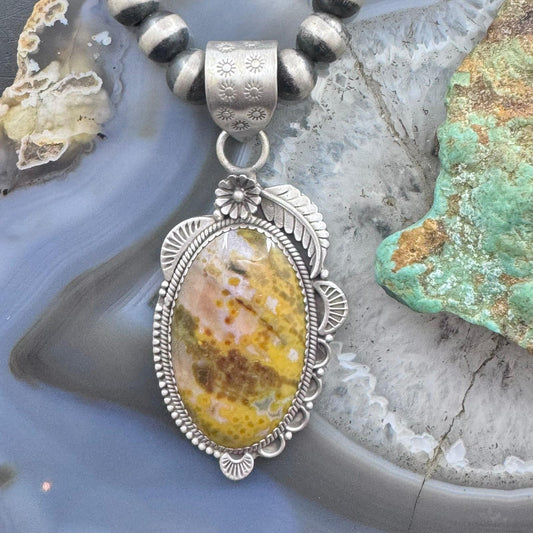 Sterling Silver Southwestern Style Oval River Jasper Decorated Pendant For Women