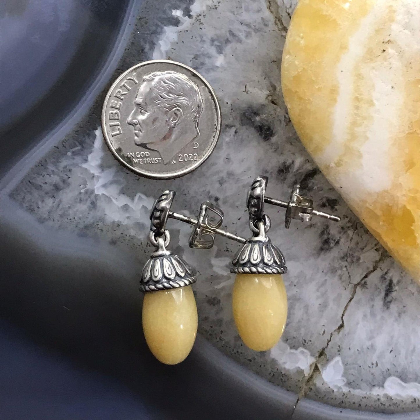 Carolyn Pollack Sterling Silver Yellow Jasper Bead Dangle Earrings For Women