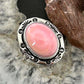 Native American Sterling  Silver Oval Pink Conch Decorated Ring Size 7.25 For Women