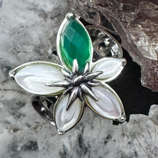 Carolyn Pollack Sterling Silver Moonstone & Emerald Decorated Flower Ring For Women