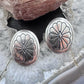 Native American Sterling Silver Round Stamped Oval Concho Stud Earrings For Women