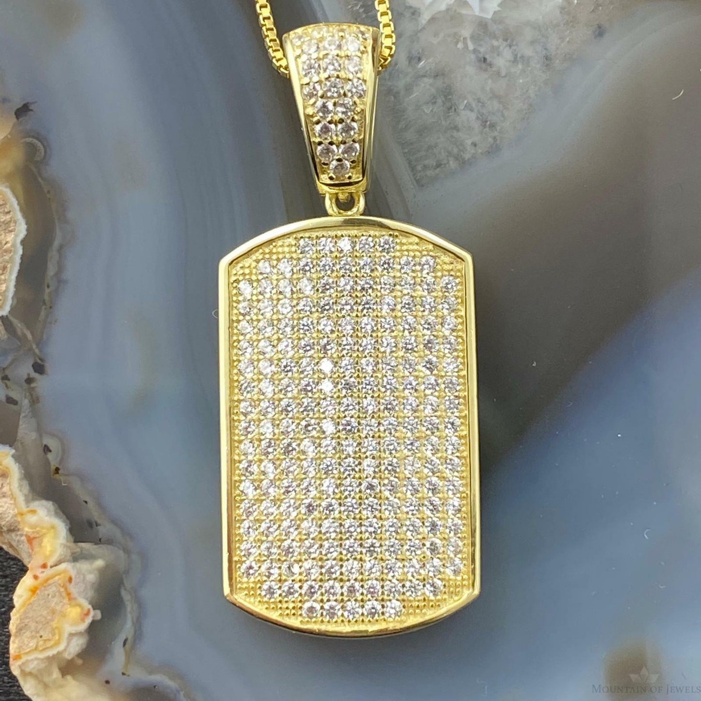 Sterling Silver Diamonds Coated Crystalline Dog Tag Pendant with 18" Chain