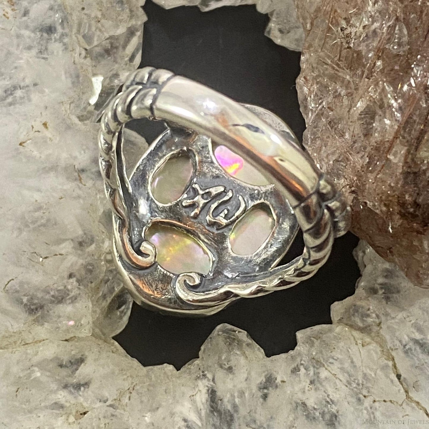 Carolyn Pollack Southwestern Style Sterling Silver Gold Mother of Pearl/Turquoise Hummingbird Ring For Women