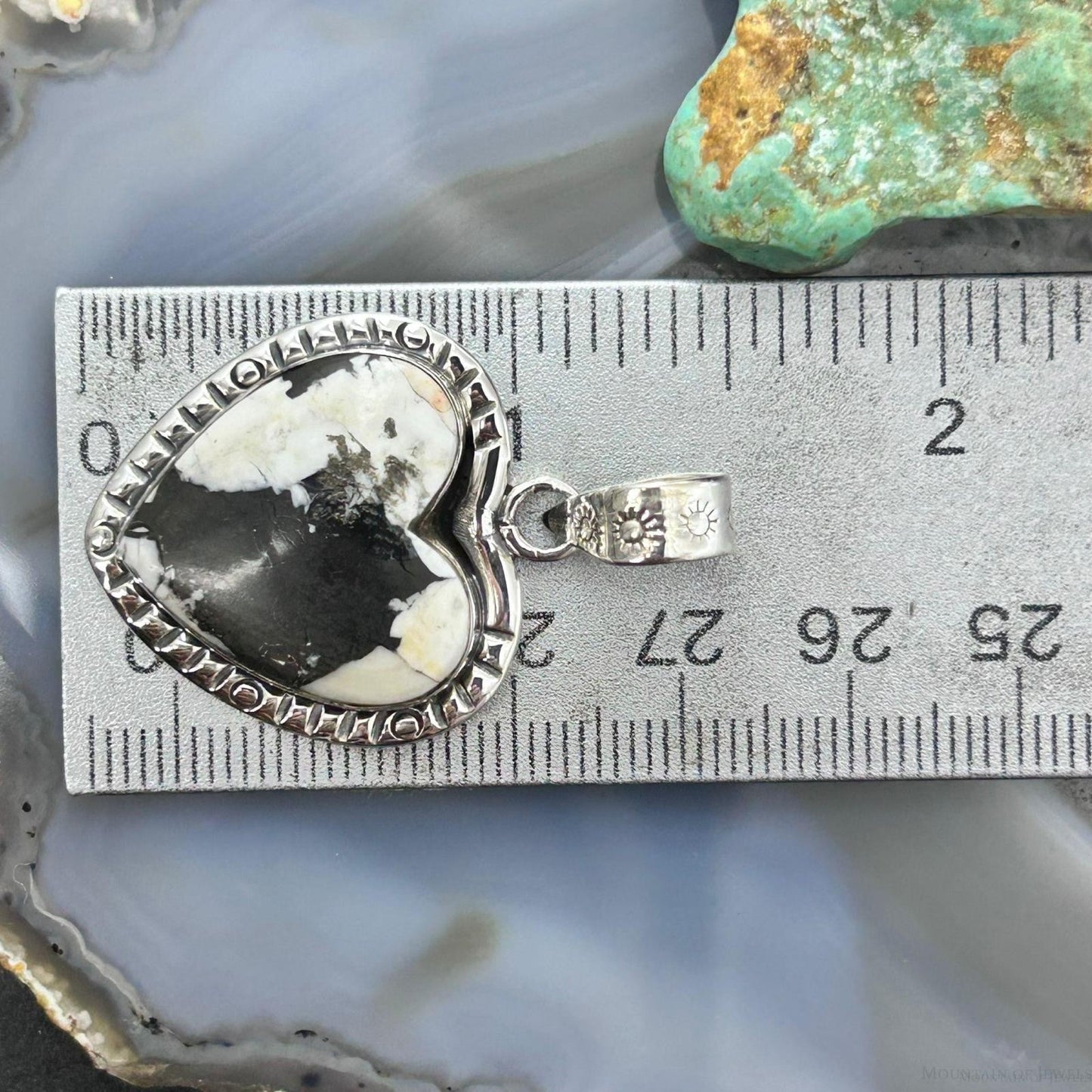 Sterling Silver Southwestern Style White Buffalo Decorated Heart Pendant For Women #2