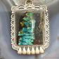 Sterling Silver Southwestern Style Rectangle Blackjack Turquoise Decorated Pendant #3