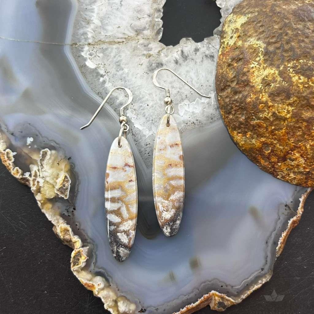 Sterling Silver Marquise Ocean Jasper Slab Dangle Earrings For Women #144