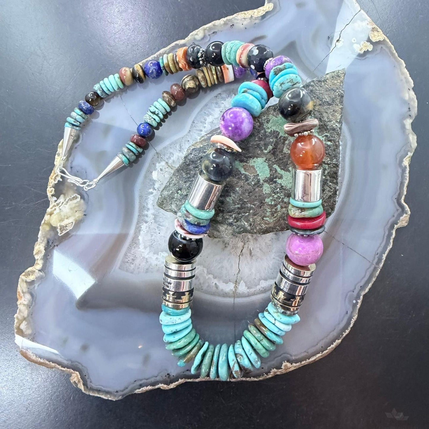 Tommy & Rosita Singer Sterling Turquoise & Multistone Beads 21" Necklace #1