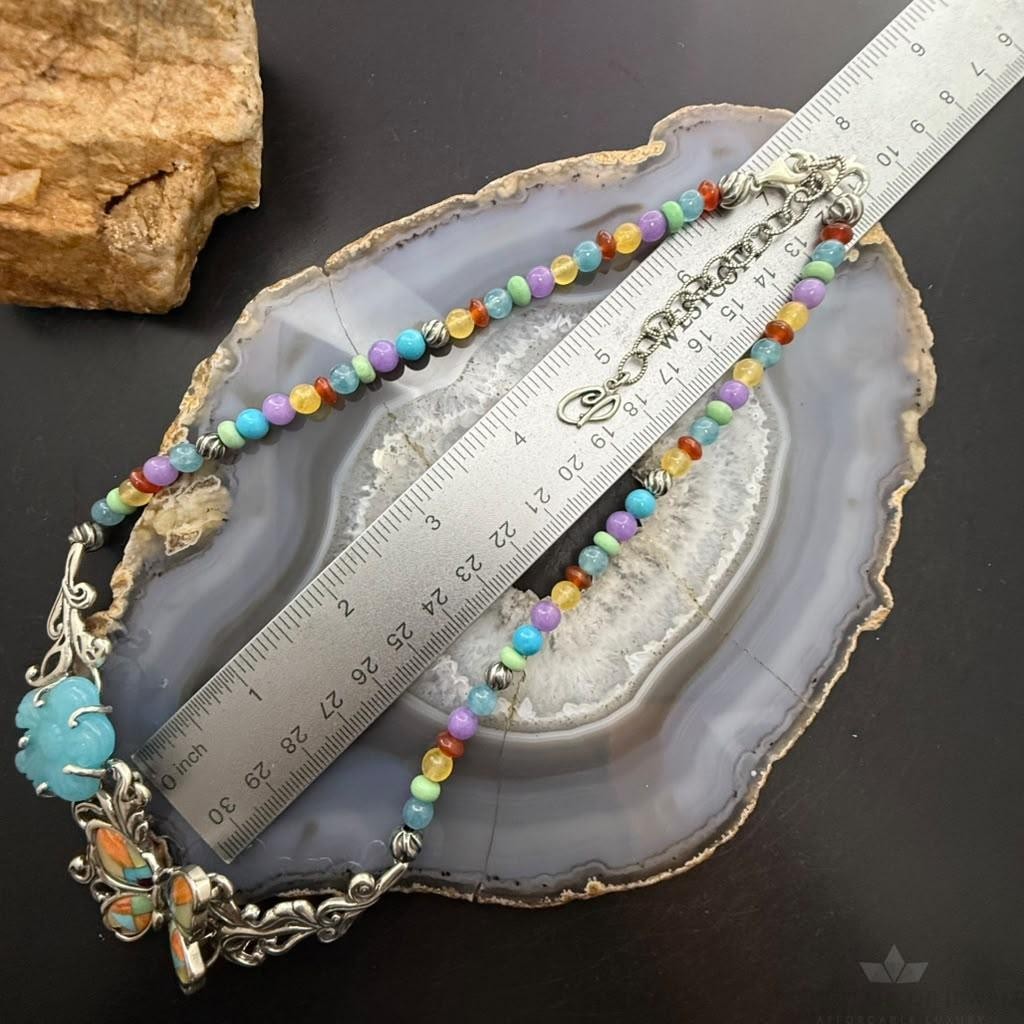 Carolyn Pollack Sterling Inlay Butterfly & Multistone Beads 15"-20" Necklace For Women