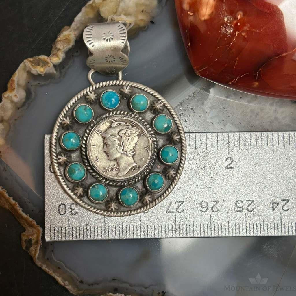 Genuine 1943 90% Silver Mercury Dime Coin Mohave Turquoise Unisex Pendant