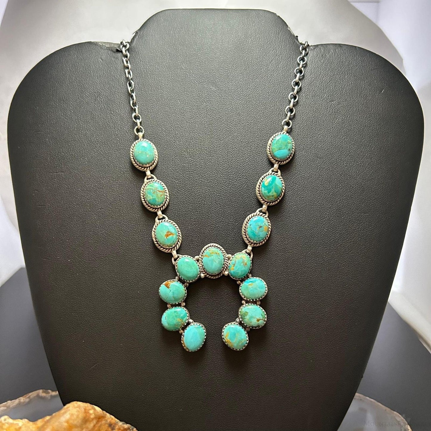 Sterling Silver Southwestern Style Mohave Turquoise Naja Necklace For Women