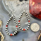 Navajo Pearl Beads 4mm and Coral Sterling Silver Hoop Dangle Earrings For Women