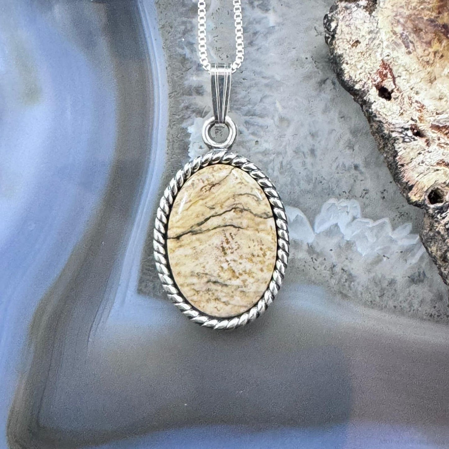 Carolyn Pollack Sterling Silver Oval Picture Jasper Decorated Pendant With Necklace