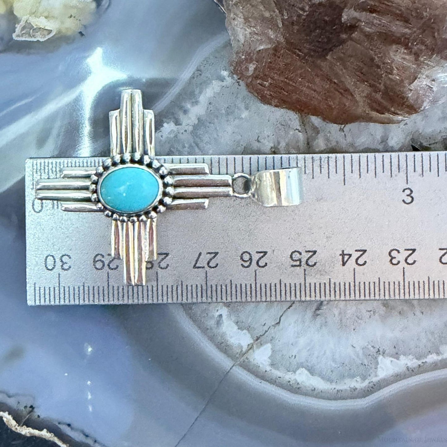 Sterling Silver Southwestern Style Oval Turquoise Unisex Zia Pendant