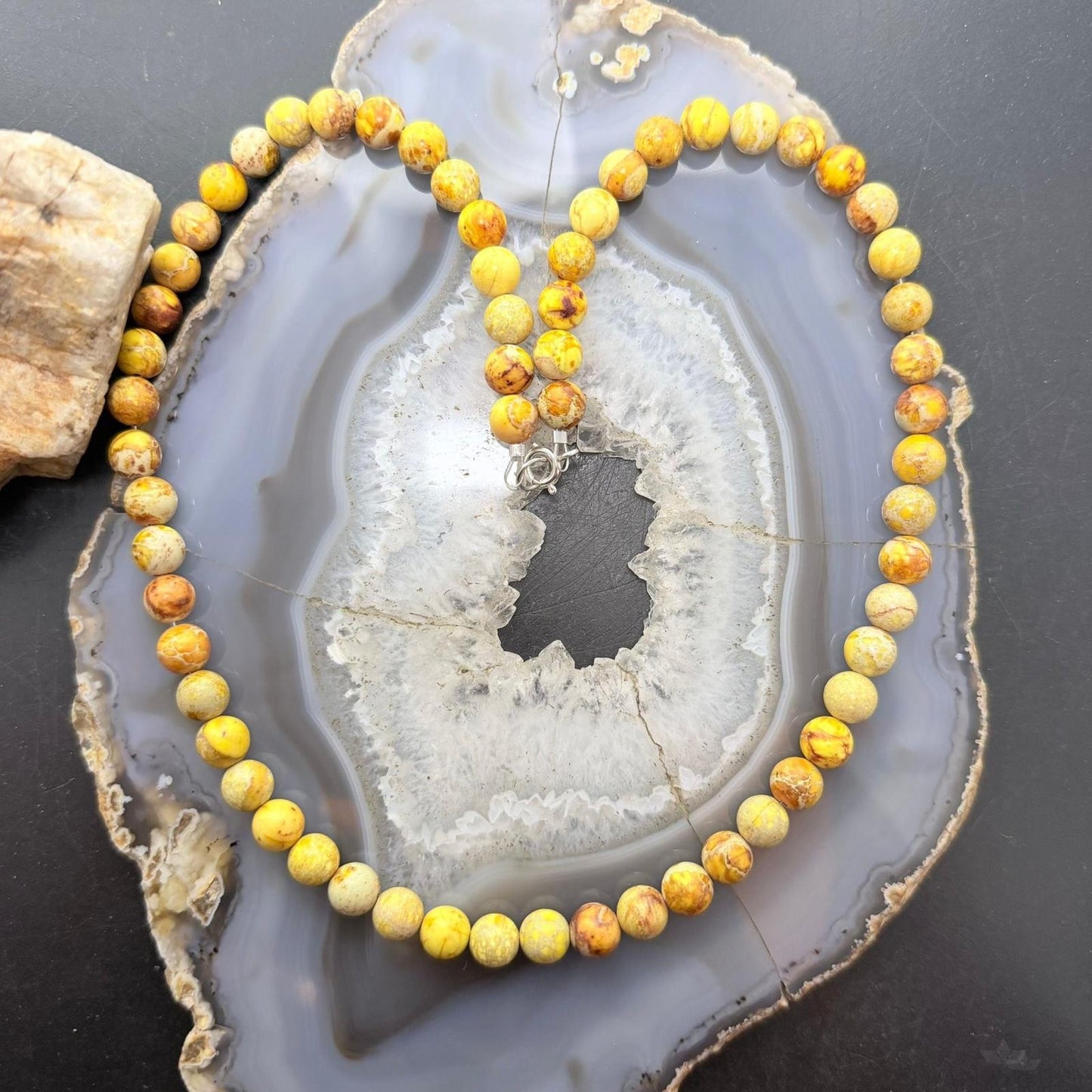 Sterling Silver Southwestern Style 8mm Snake Skin Jasper Beads 20" Necklace For Women