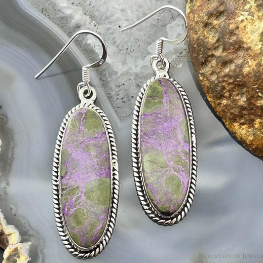 Sterling Silver Southwestern Style Oval Stichtite Dangle Earrings For Women