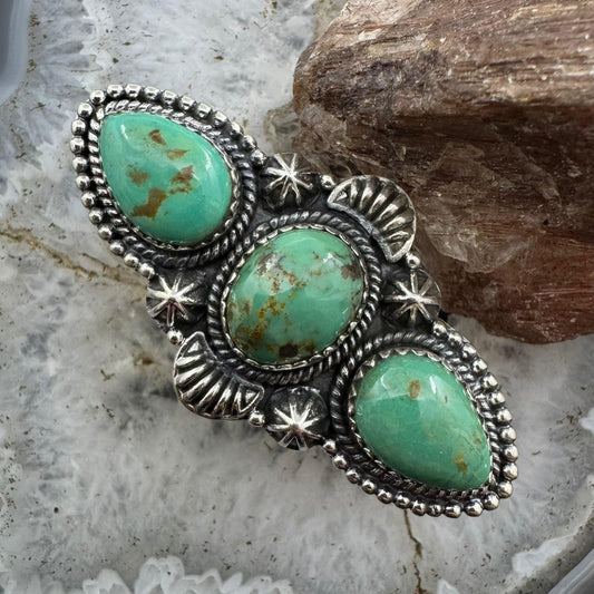 Sterling Silver Southwestern Style Oval & Teardrop Turquoise Adjustable Ring For Women