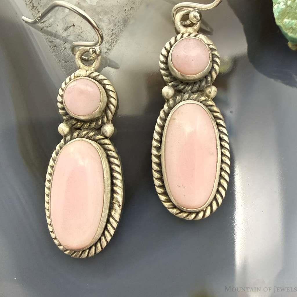 Sterling Silver Southwestern Style Pink Conch Dangle Earrings For Women