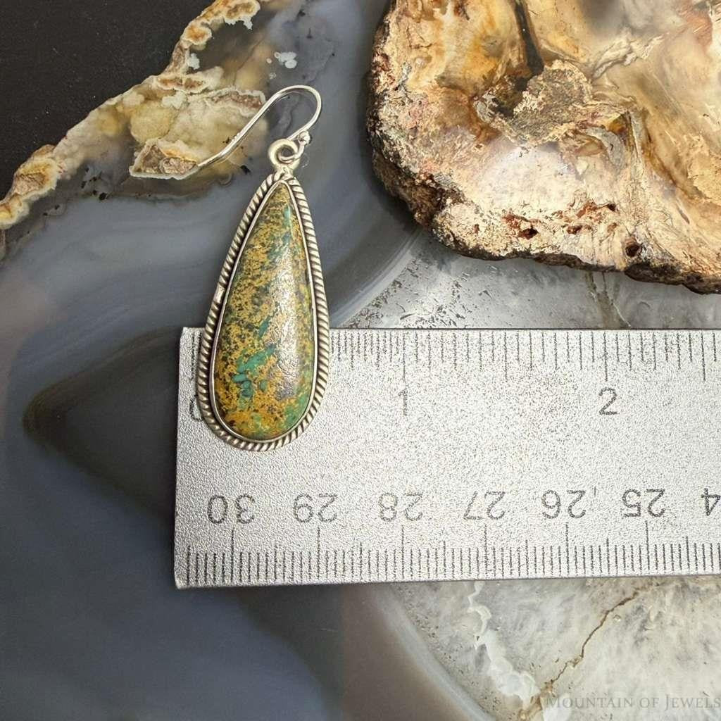 Sterling Silver Southwestern Style Teardrop Turquoise Dangle Earrings For Women