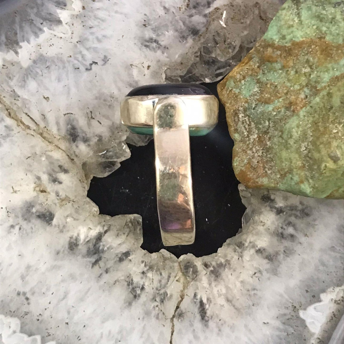 Christin Wolf Vintage Sterling Silver Turquoise & Onyx Reversible Ring Size 8.5 For Women