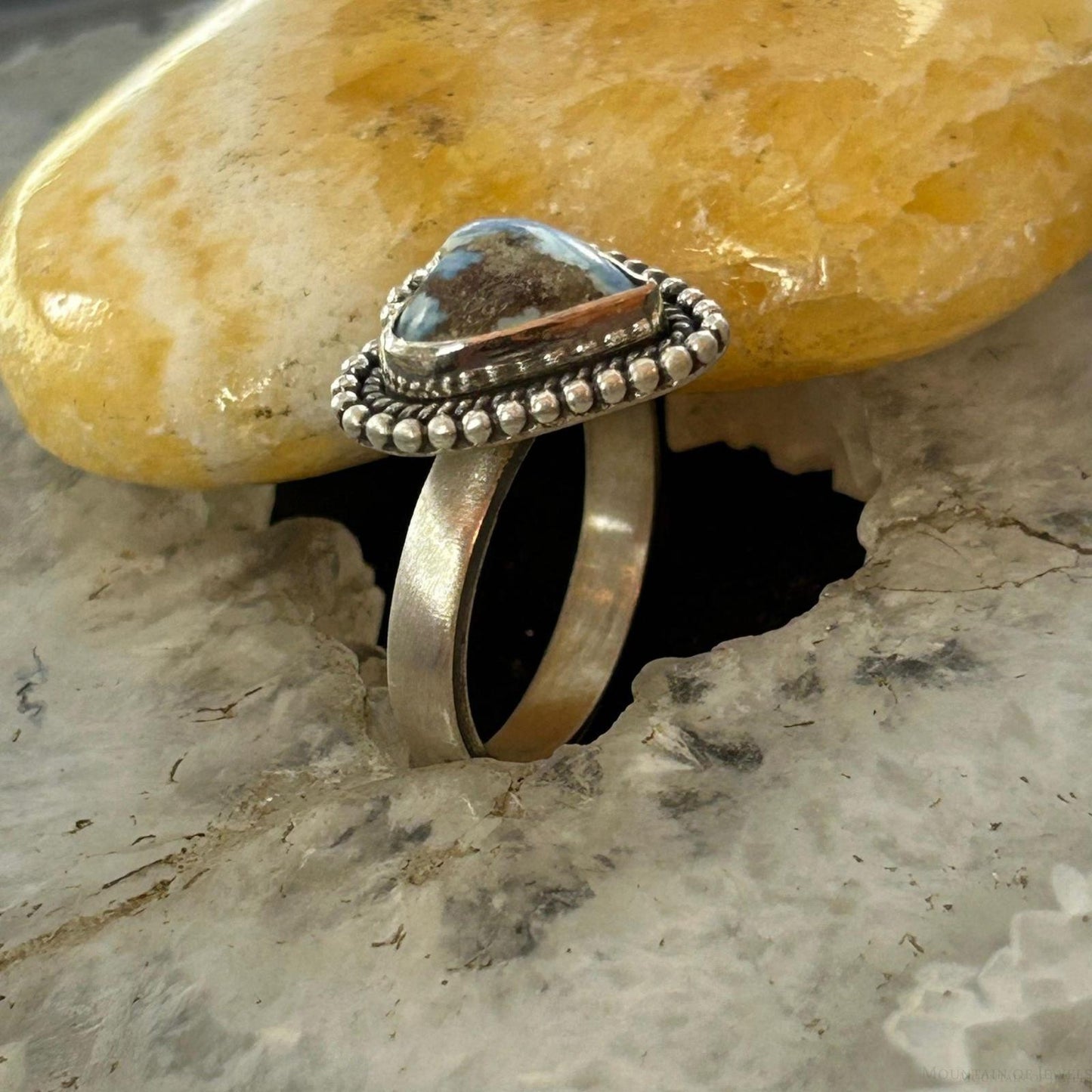 Sterling Silver Southwestern Style Heart Golden Hill Turquoise Adjustable Ring For Women