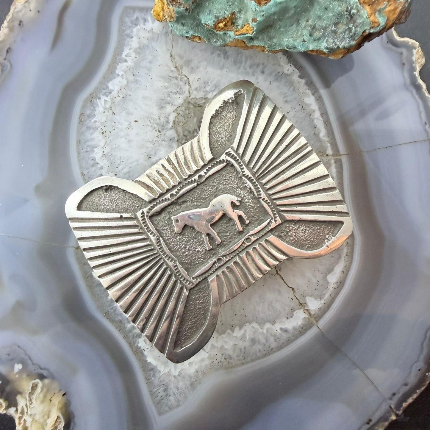 Emerson Kinsel Native American Sterling Silver Heavy Horse Belt Buckle For Men