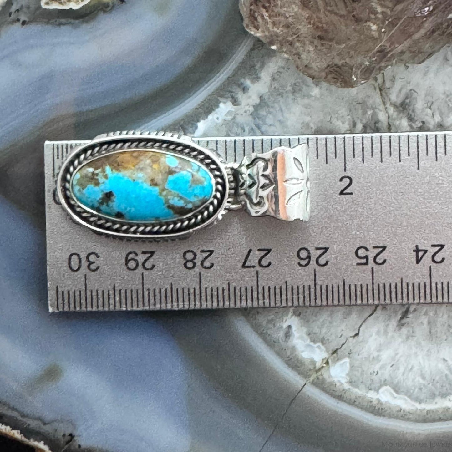 Native American Sterling Silver Elongated Oval Turquoise Unisex Pendant #2