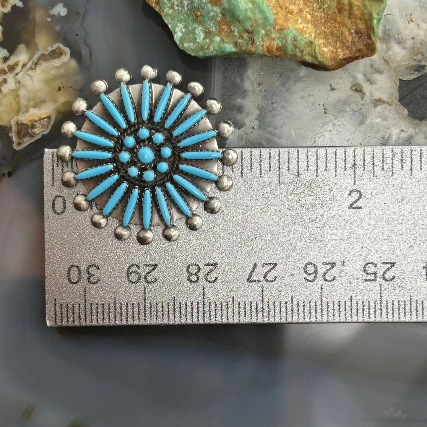 Sibert Bowannie Zuni Native American Sterling Silver Needlepoint Turquoise Brooch For Women