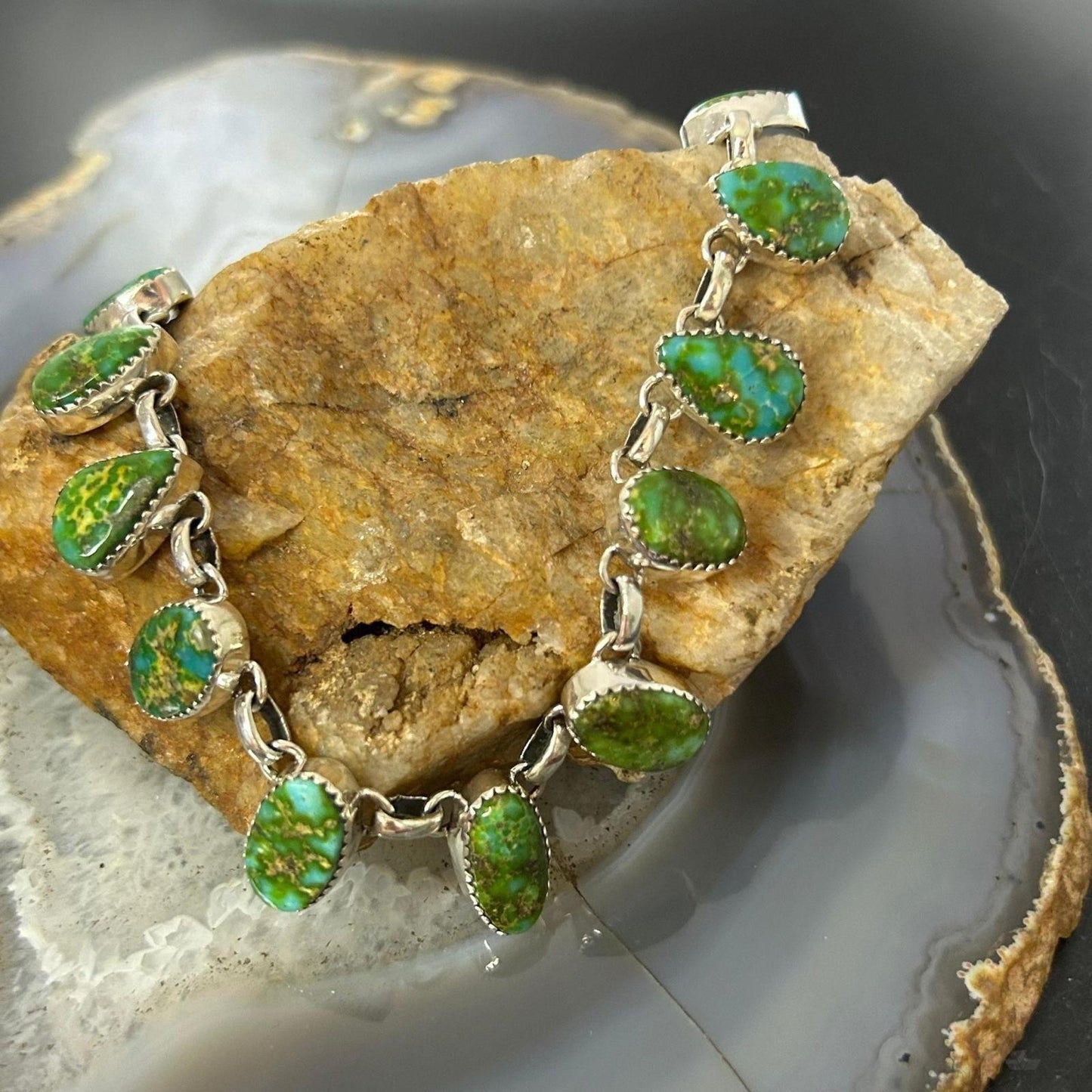 Sterling Silver Southwestern Style Teardrop & Oval Sonora Gold Turquoise 20" Necklace For Women