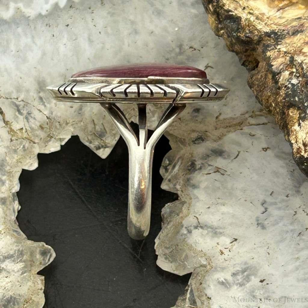 Robert Shakey Native American Sterling Silver Oval Spiny Oyster Decorated Ring Size 9 For Women