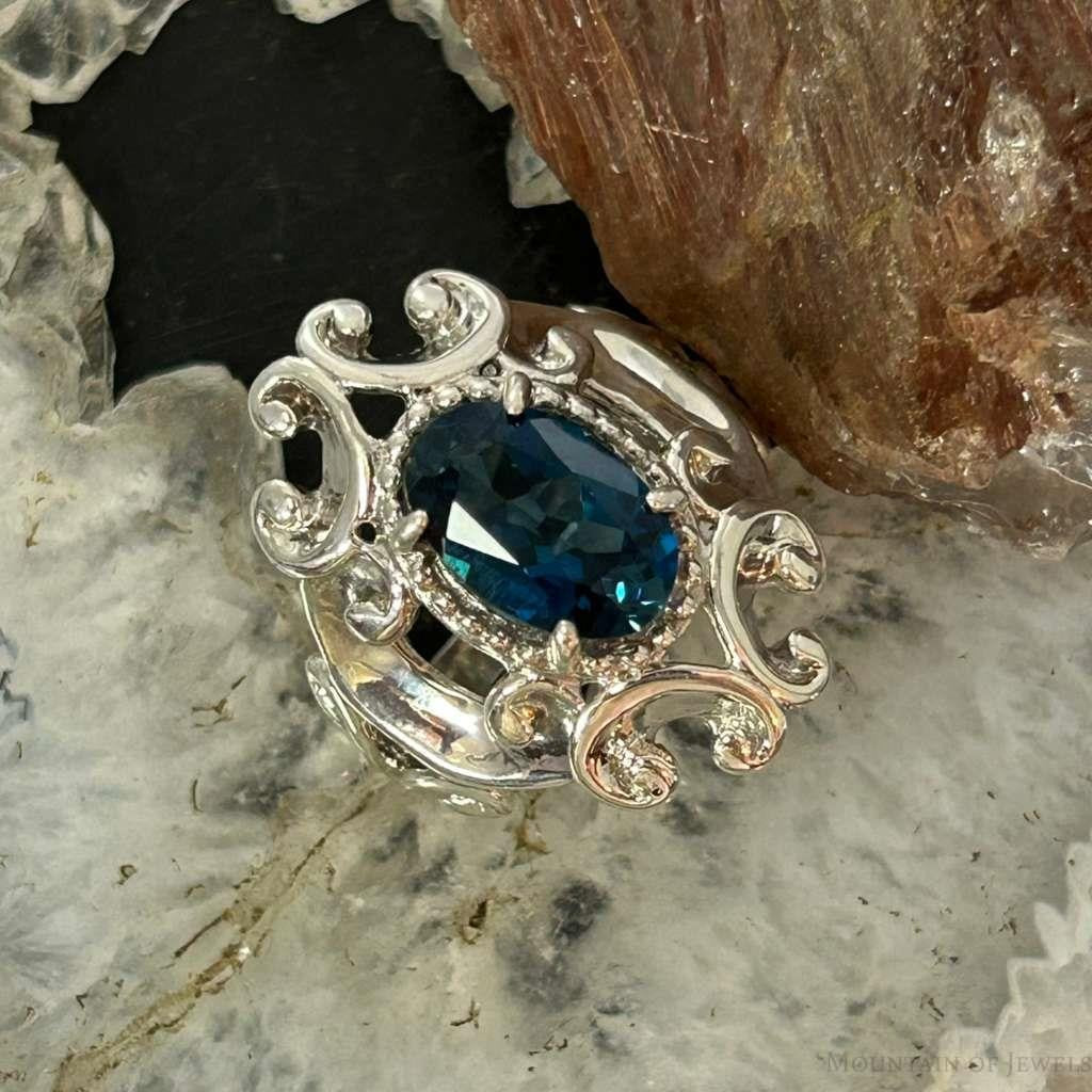 Carolyn Pollack Sterling Silver Faceted London Blue Topaz Decorated Ring For Women