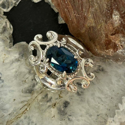 Carolyn Pollack Sterling Silver Faceted London Blue Topaz Decorated Ring For Women