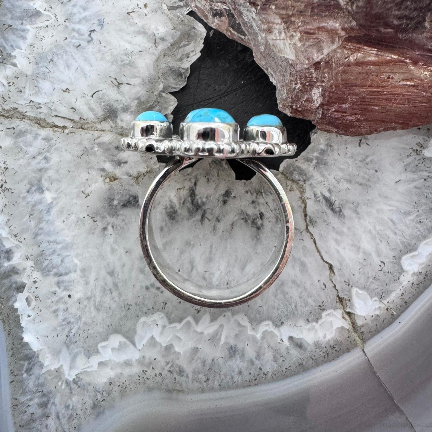 Sterling Silver Southwestern Style Composite Turquoise Cluster Adjustable Ring For Women