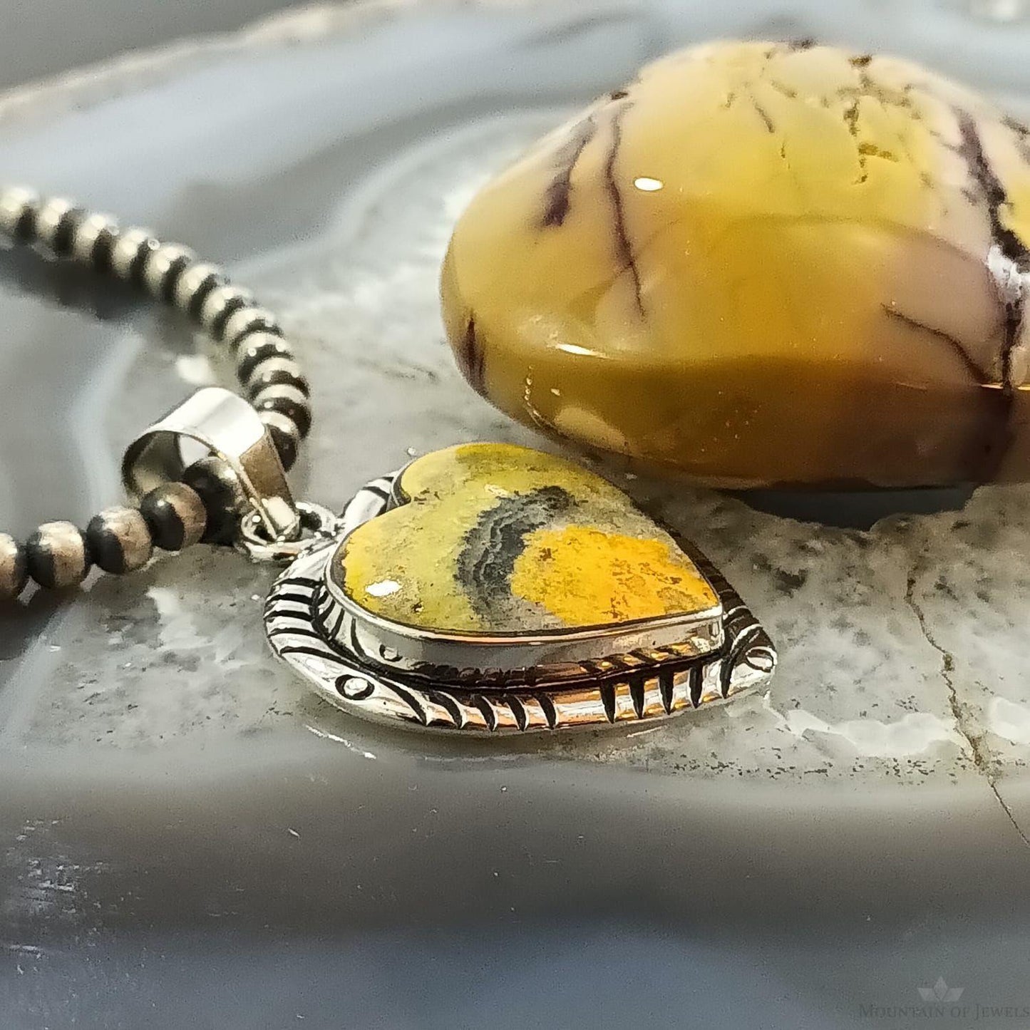 Native American Sterling Silver Bumblebee Jasper Heart Pendant For Women #1
