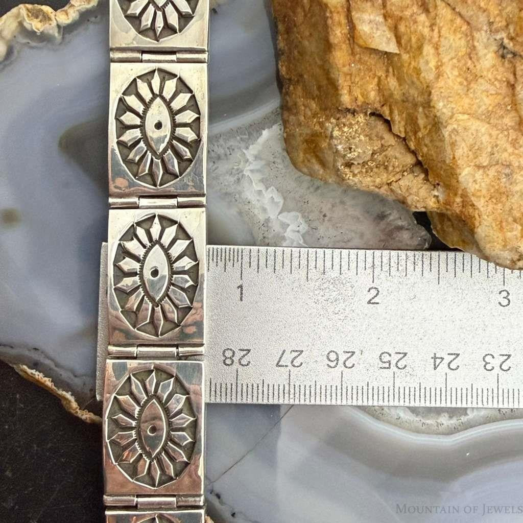 Vintage Kay Yazzie Native American Sterling Silver Overlay Link Bracelet For Women