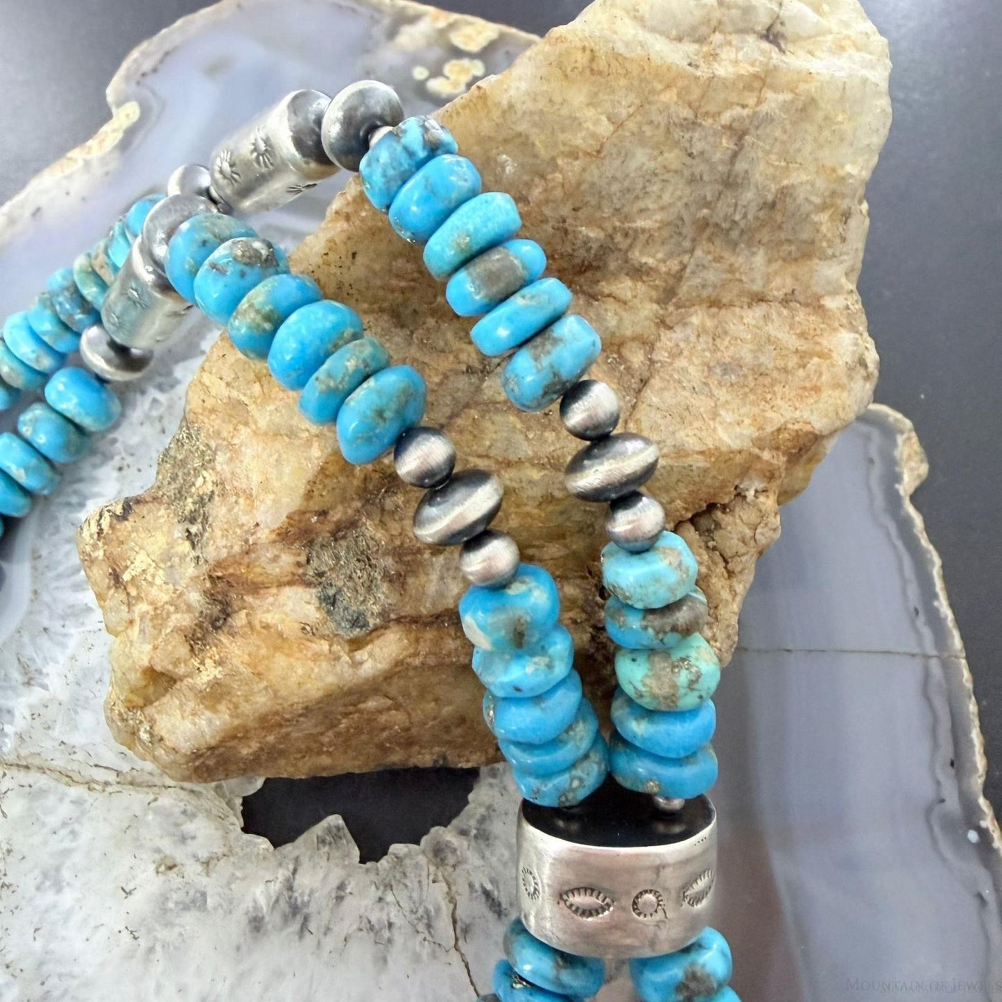 Sterling Silver Southwestern Style Turquoise Disk Beads & Starling Beads 20" Necklace For Women