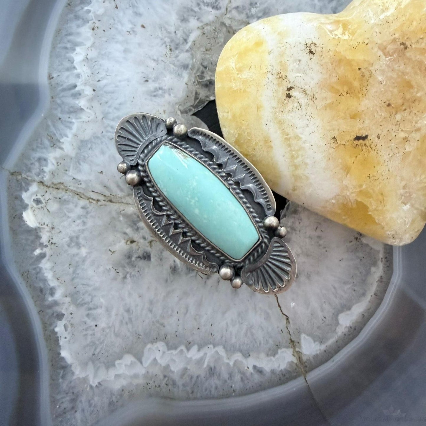 Michael Calladitto Native American Sterling Silver Turquoise Ring Size 8 For Women